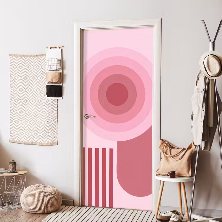 Abstract - Cirkels - Strepen - Modern - Roze deurposter klein -sfeer6