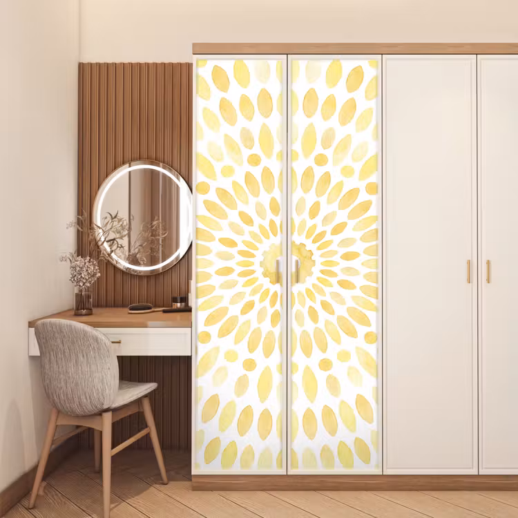 Abstract - Geometrisch - Stralend - Geel deurposter klein -sfeer3