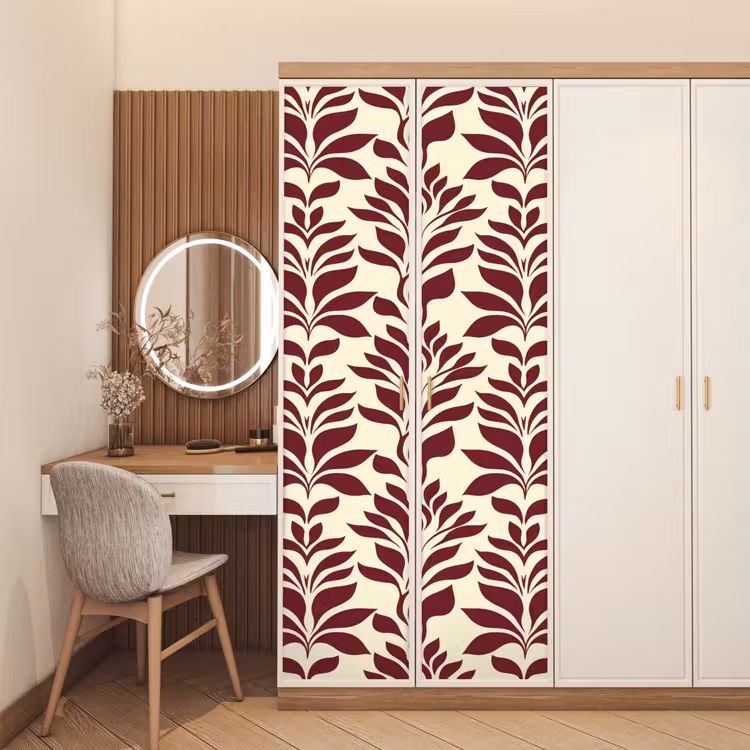 Abstract - Bladeren - Burgundy deurposter klein 289 -sfeer3