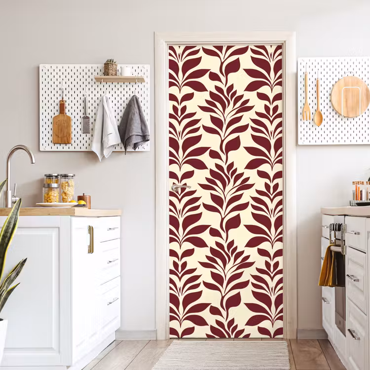 Abstract - Bladeren - Burgundy deurposter klein 289 -sfeer5