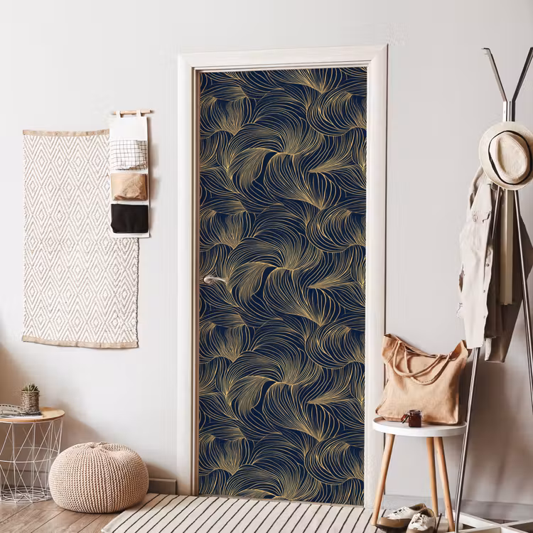 Abstract - Lijnen - Blauw - Goud deurposter klein 289 -sfeer6