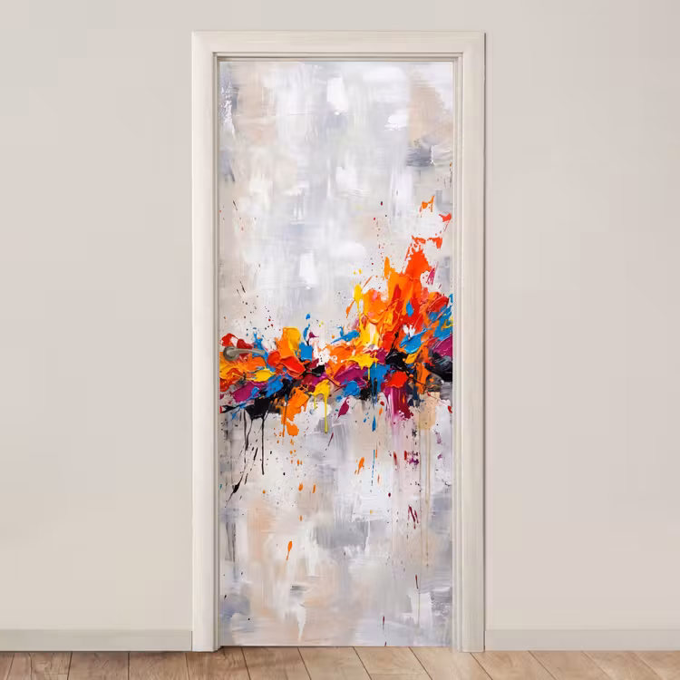 Abstract - Schilderij - Kleurrijk - Dynamisch deurposter klein -3d_beige