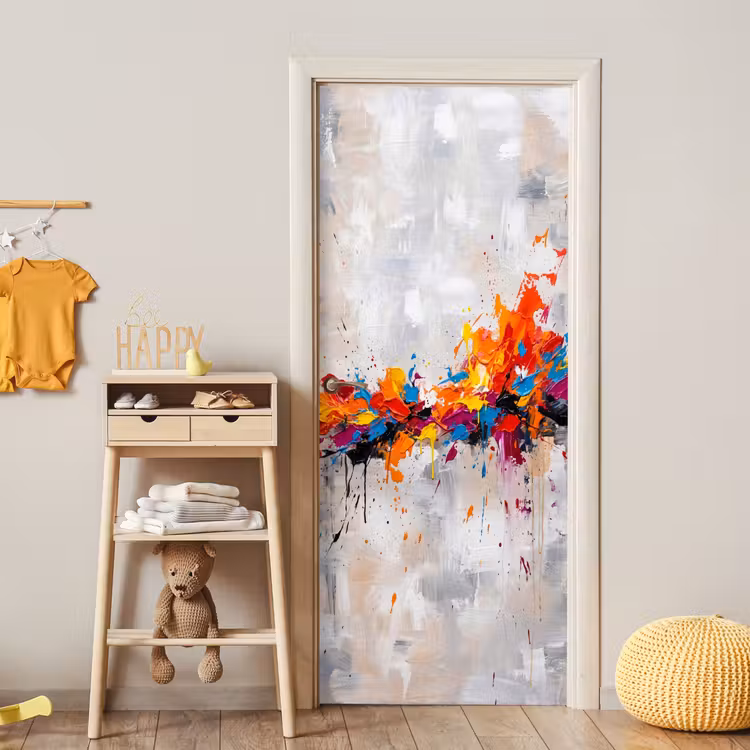 Abstract - Schilderij - Kleurrijk - Dynamisch deurposter klein -sfeer4