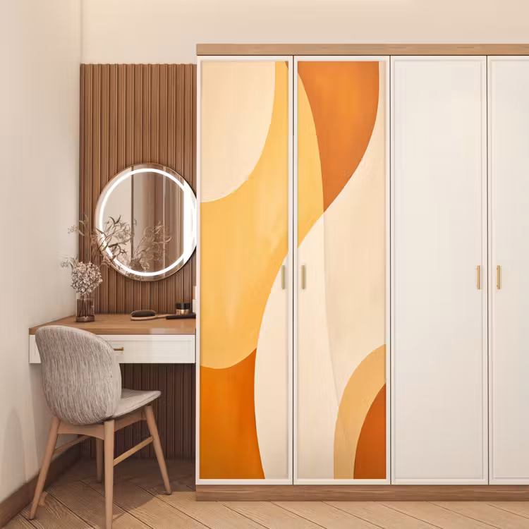 Abstract - Patroon - Modern - Beige - Oranje deurposter klein -sfeer3