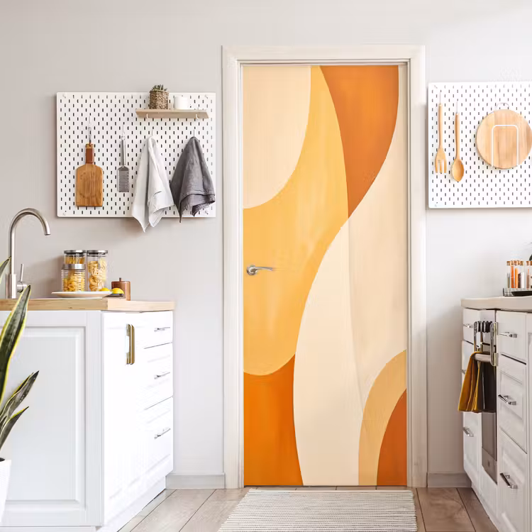 Abstract - Patroon - Modern - Beige - Oranje deurposter klein -sfeer5