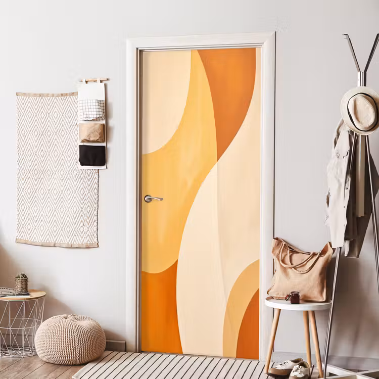 Abstract - Patroon - Modern - Beige - Oranje deurposter klein -sfeer6