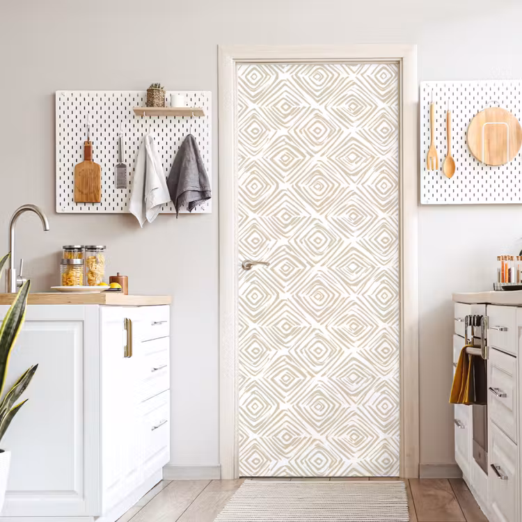 Abstract - Ruit - Beige deurposter klein 289 -sfeer5
