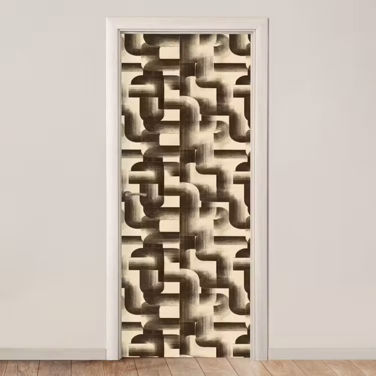 Abstract - Retro - Zwart deurposter klein 289 -3d_beige