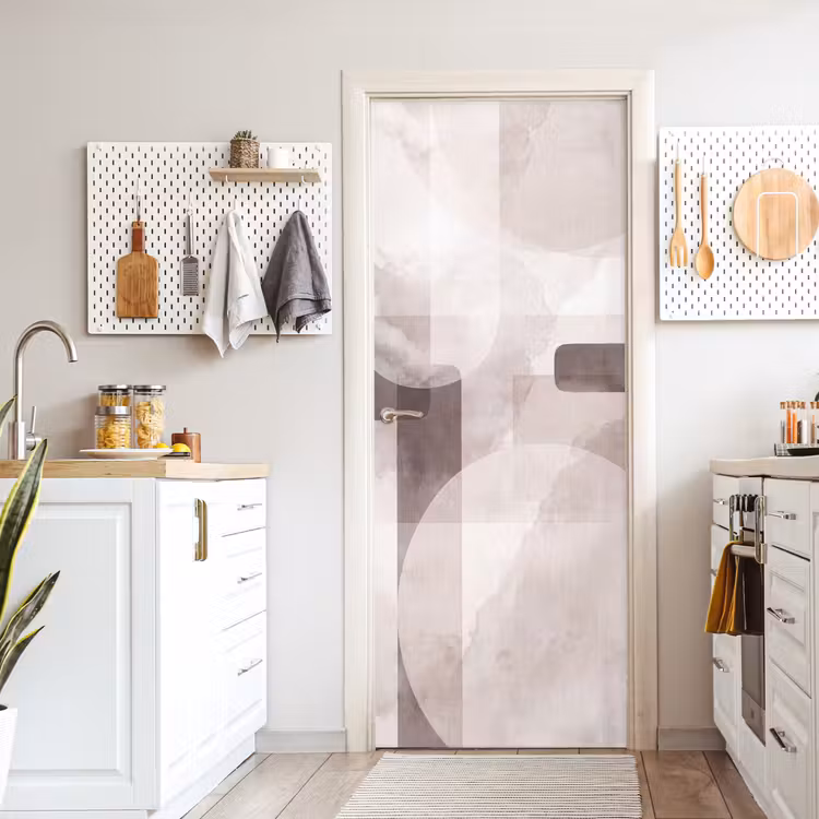 Door sticker - Abstract Shapes - Beige - Abstracte vormen - Beige deurposter klein