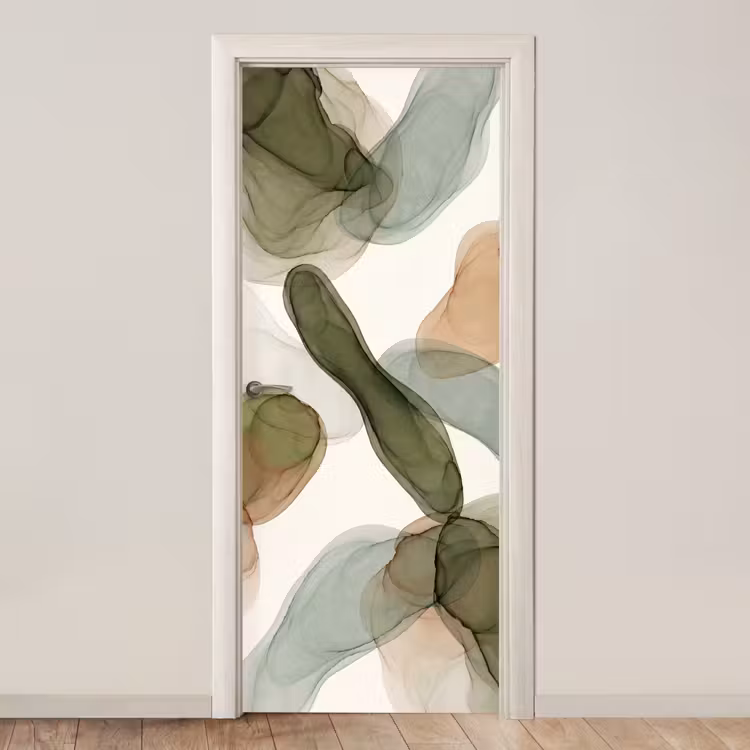 Abstract - Vormen - Modern - Kunst - Groen - Bruin deurposter klein -3d_beige