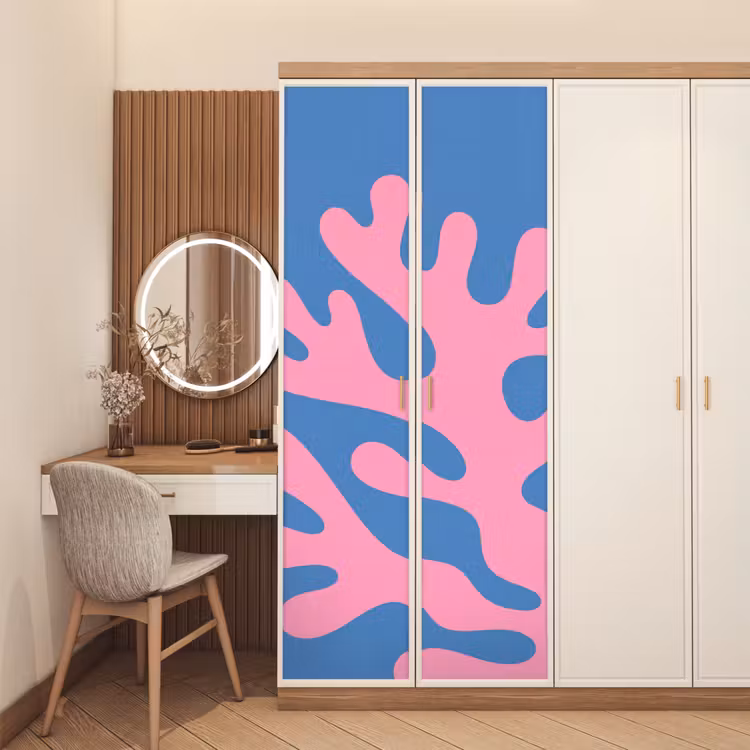 Abstract - Vormen - Roze - Blauw deurposter klein -sfeer3