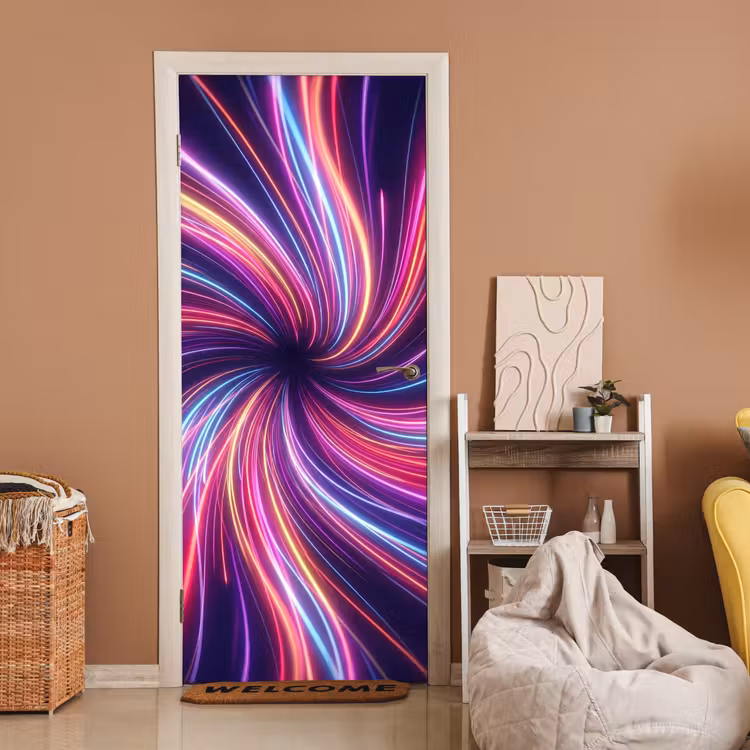 Abstract - Swirl - Futuristic - Neon deurposter klein -sfeer1