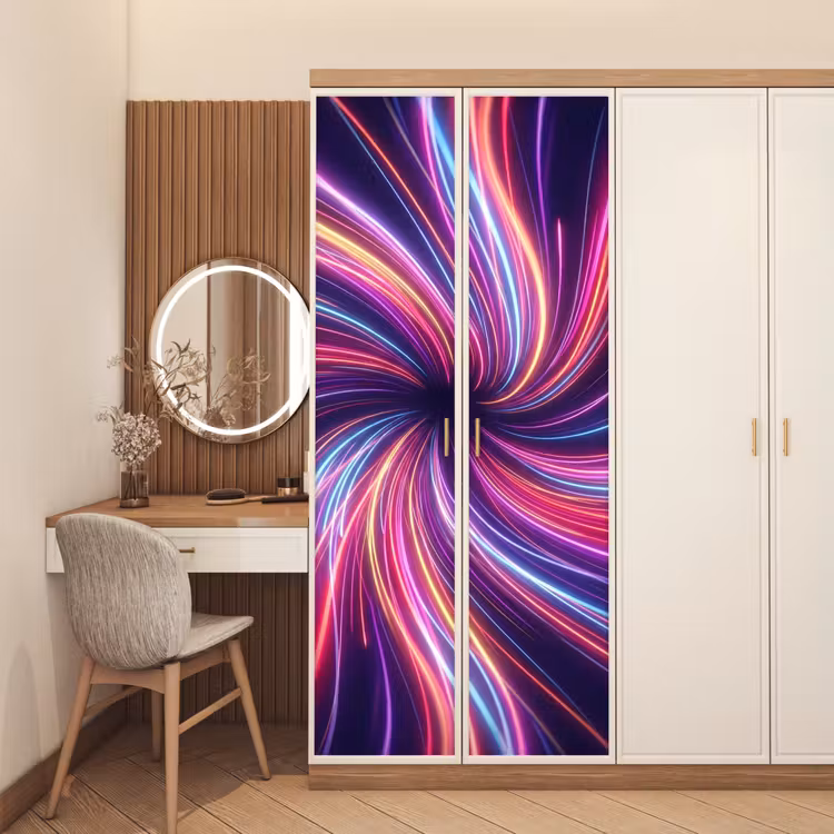 Abstract - Swirl - Futuristic - Neon deurposter klein -sfeer3