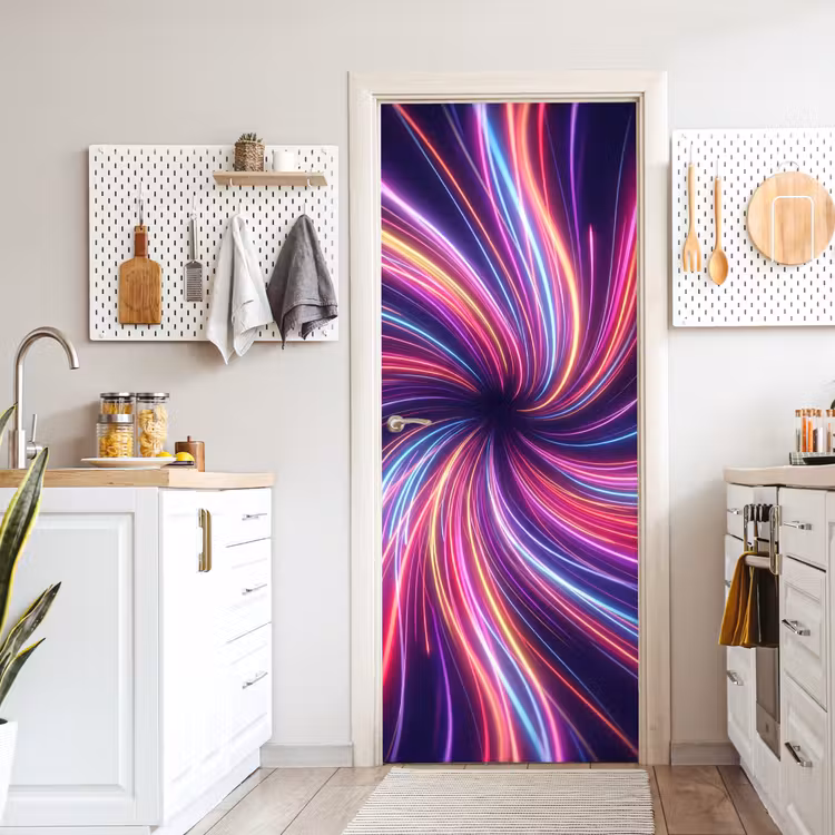 Abstract - Swirl - Futuristic - Neon deurposter klein -sfeer5