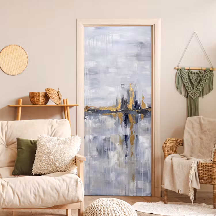 Abstract - Structuur - Goud - Grijs - Modern deurposter klein -sfeer2