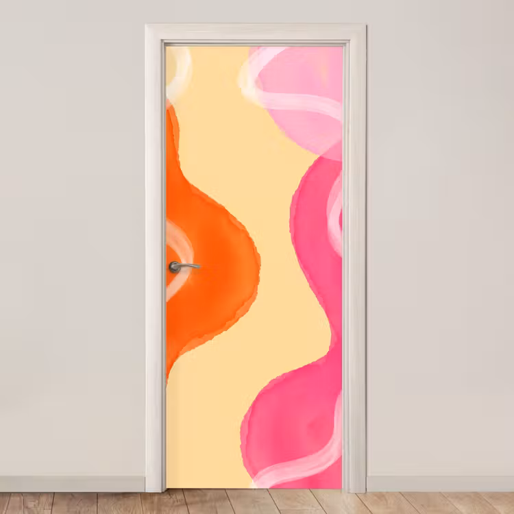Abstract - Aquarel - Organisch - Oranje - Roze deurposter klein -3d_beige