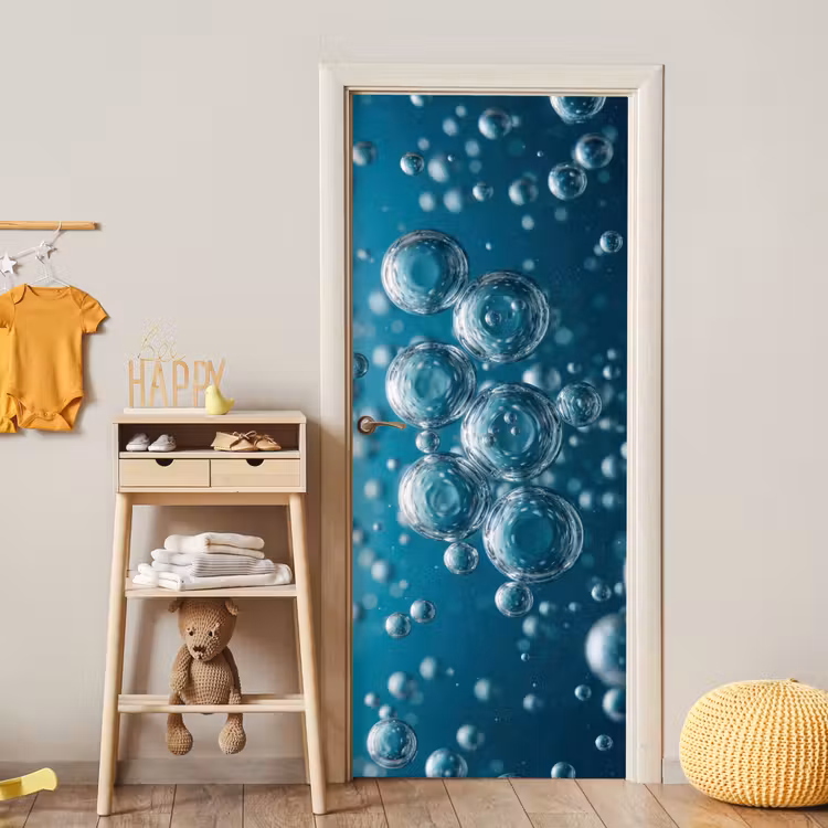 Luchtbellen - Dynamisch - Blauw deurposter klein -sfeer4