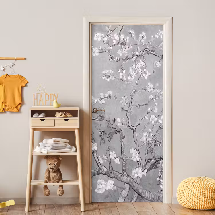 Amandelbloesem - Kunst - Van Gogh - Grijs deurposter klein -sfeer4