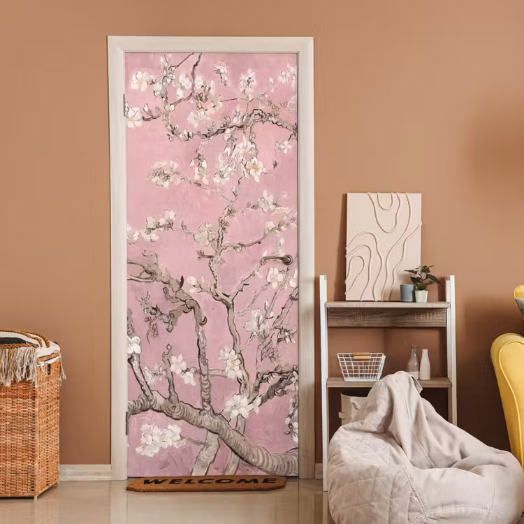 Amandelbloesem - Kunst - Van Gogh - Roze deurposter klein -sfeer1