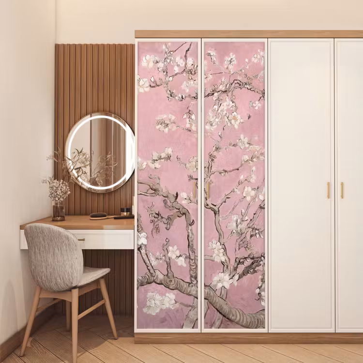 Amandelbloesem - Kunst - Van Gogh - Roze deurposter klein -sfeer3