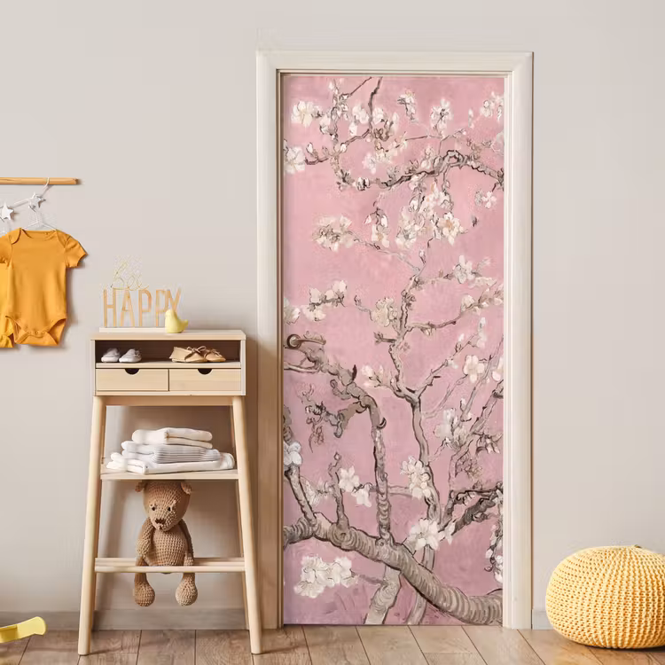 Amandelbloesem - Kunst - Van Gogh - Roze deurposter klein -sfeer4