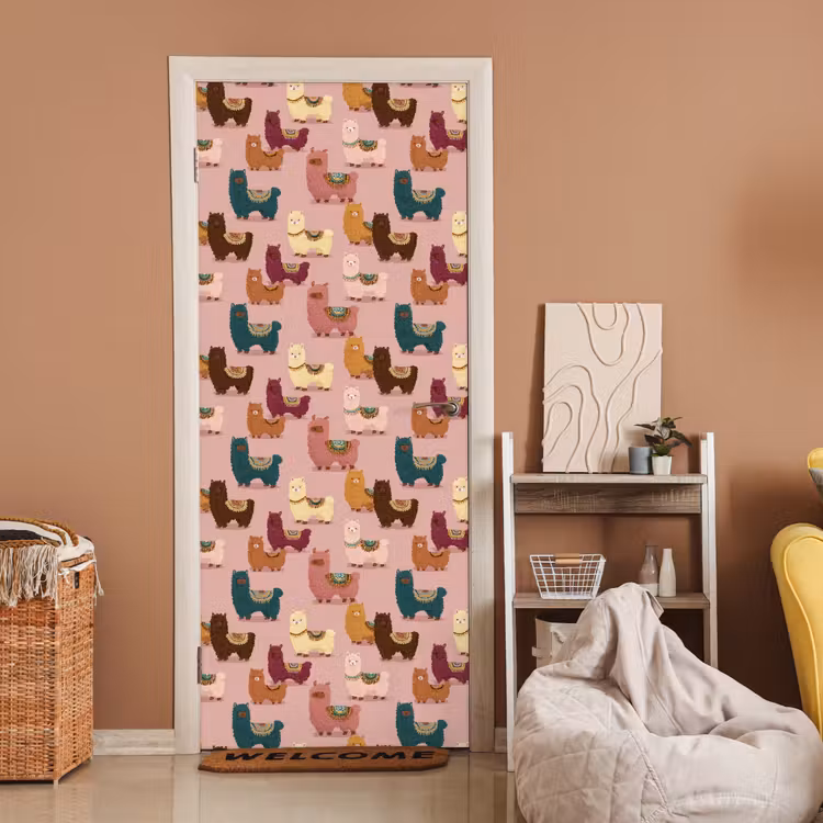 Alpaca's - Patroon - Kleurrijk deurposter klein 289 -sfeer1