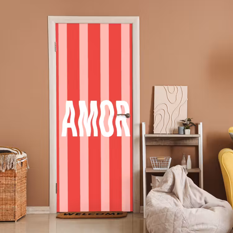 Amor - Strepen - Rood - Roze deurposter klein -sfeer1