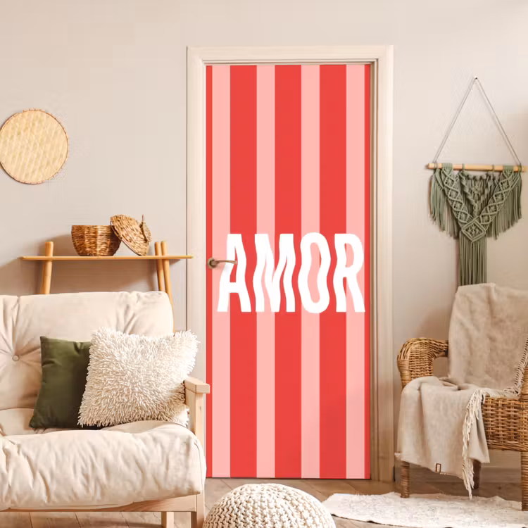 Amor - Strepen - Rood - Roze deurposter klein -sfeer2