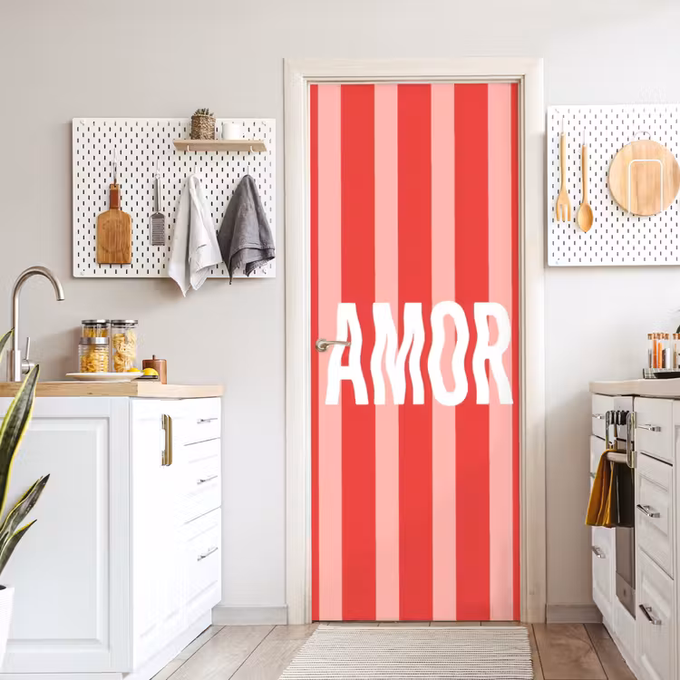 Amor - Strepen - Rood - Roze deurposter klein -sfeer5
