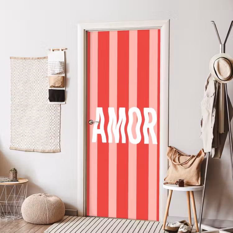 Amor - Strepen - Rood - Roze deurposter klein -sfeer6