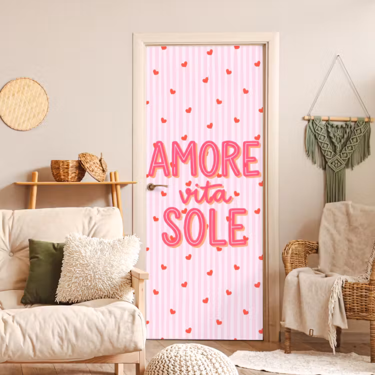 Amore vita sole - Roze - Hartjes deurposter klein -sfeer2