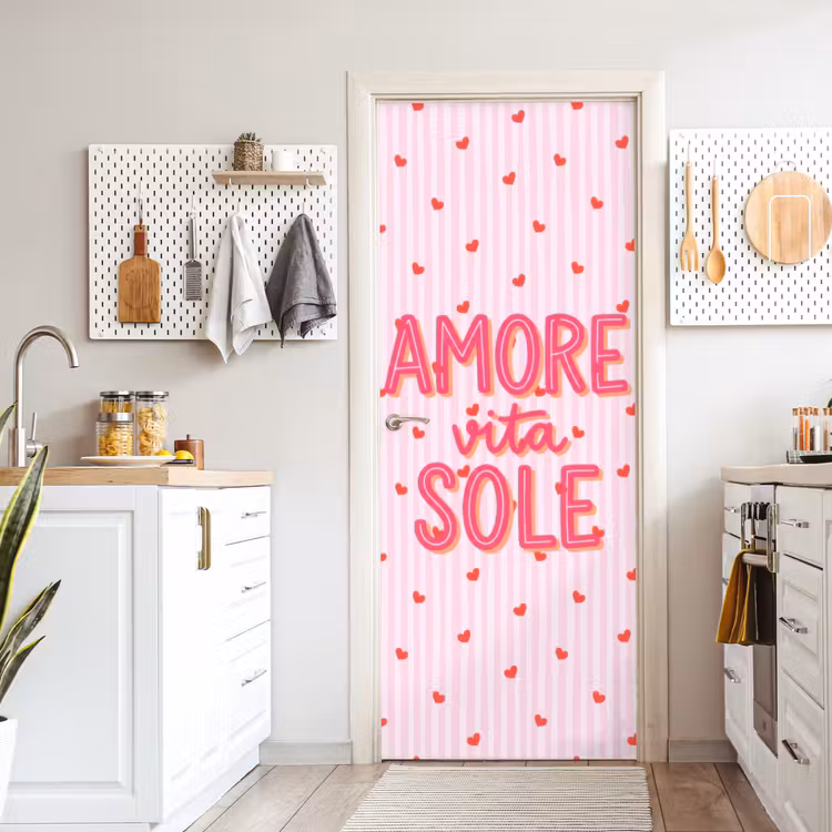 Amore vita sole - Roze - Hartjes deurposter klein -sfeer5