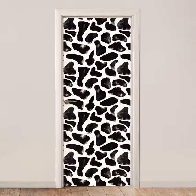 Dierenpatroon - Vlekken - Zwart - Wit deurposter klein 289 -3d_beige