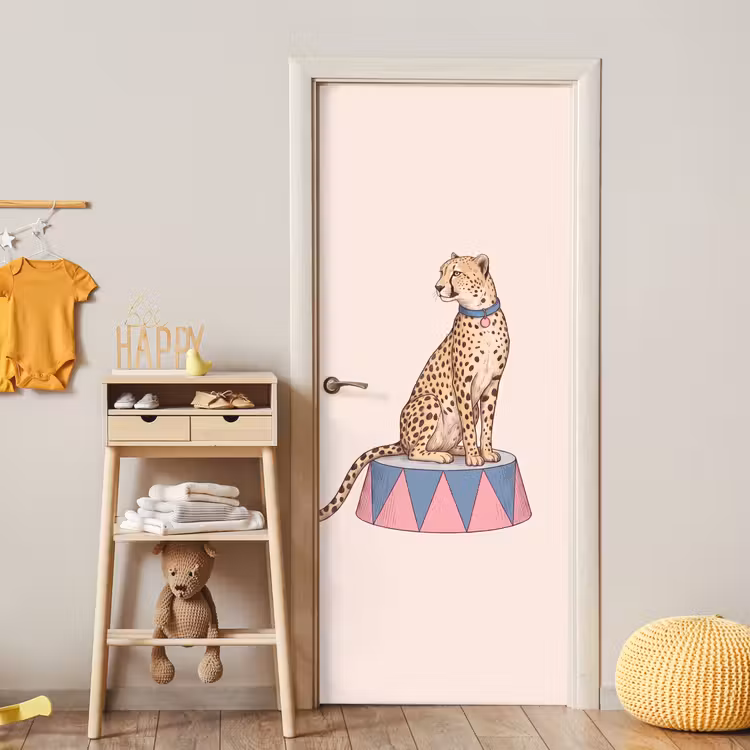 Dieren - Circus - Illustratie - Vintage - Roze deurposter klein -sfeer4