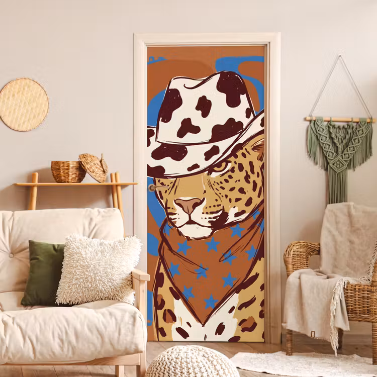 Dieren - Cowboyhoed - Modern - Illustratie - Bruin deurposter klein -sfeer2