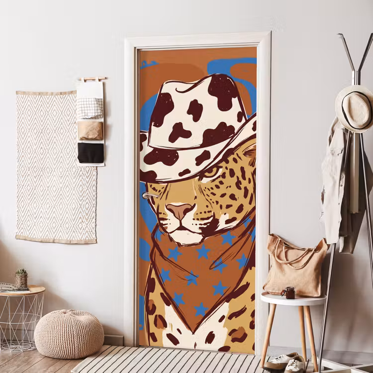 Dieren - Cowboyhoed - Modern - Illustratie - Bruin deurposter klein -sfeer6