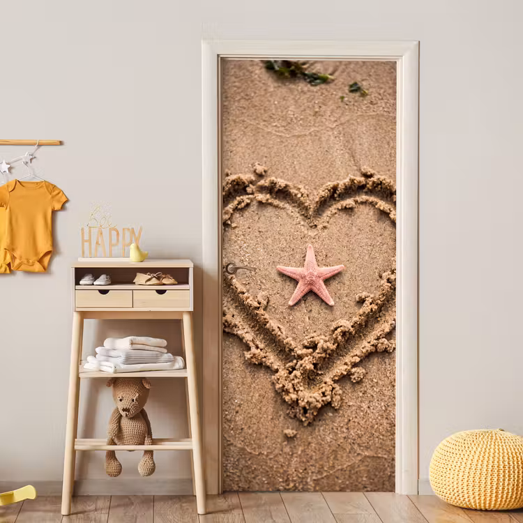 Dieren - Hart - Strand - Zand - Roze deurposter klein -sfeer4
