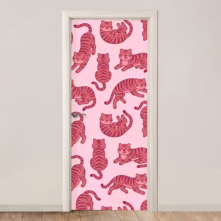 Dieren - Patroon - Roze - Speels - Cartoon deurposter klein -3d_beige