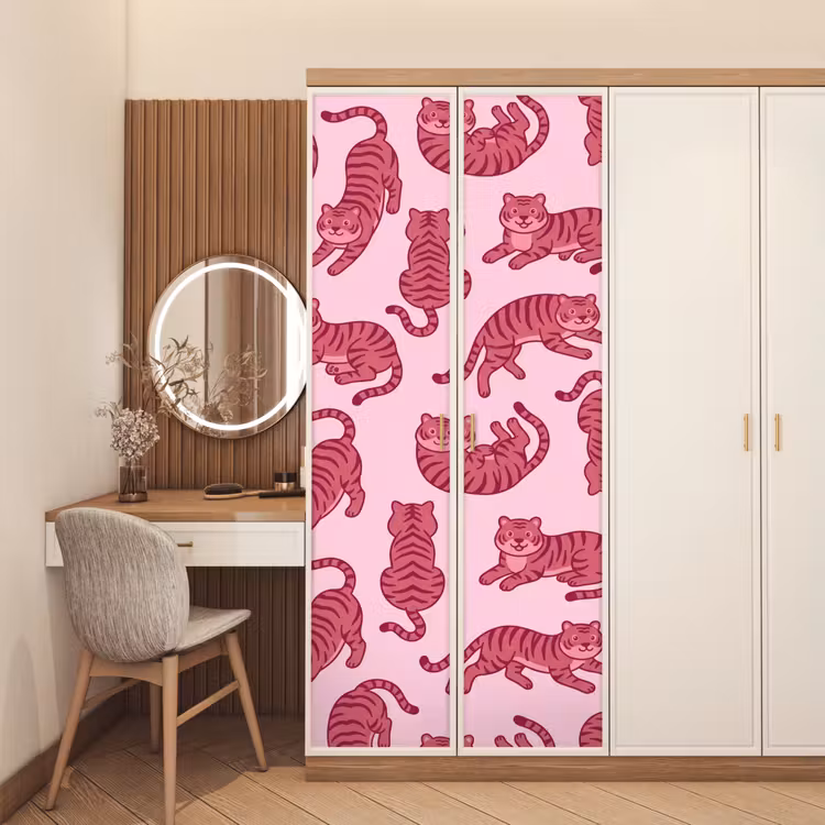 Dieren - Patroon - Roze - Speels - Cartoon deurposter klein -sfeer3