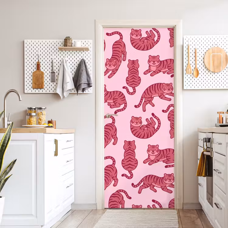 Dieren - Patroon - Roze - Speels - Cartoon deurposter klein -sfeer5