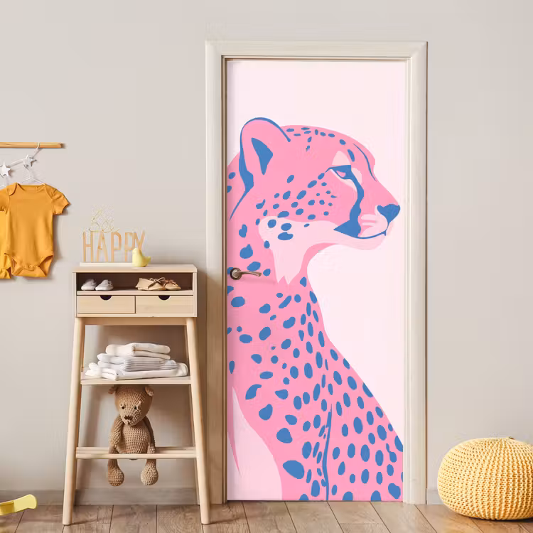 Dieren - Profiel - Abstract - Roze - Blauw deurposter klein -sfeer4