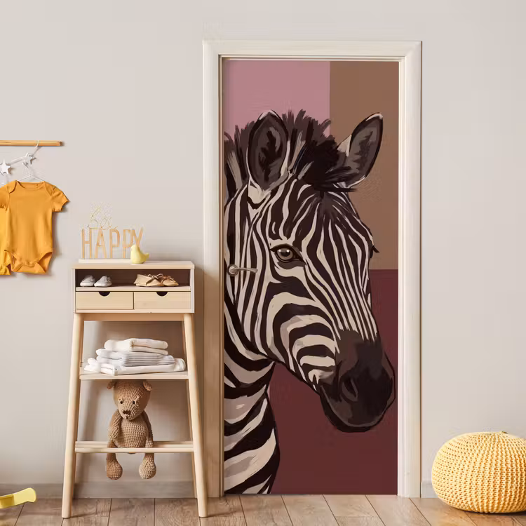 Dieren - Zebrahoofd - Wildlife - Modern - Bruin deurposter klein -sfeer4