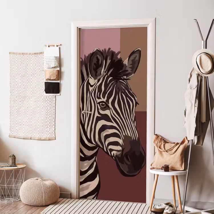 Dieren - Zebrahoofd - Wildlife - Modern - Bruin deurposter klein -sfeer6