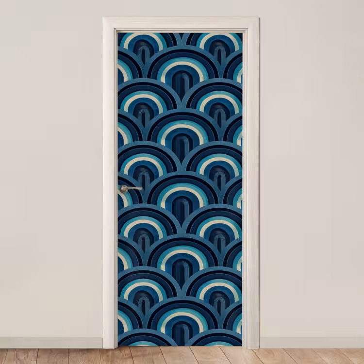 Bogen - Geometrisch - Patroon - Blauw - Retro deurposter klein 289 -3d_beige
