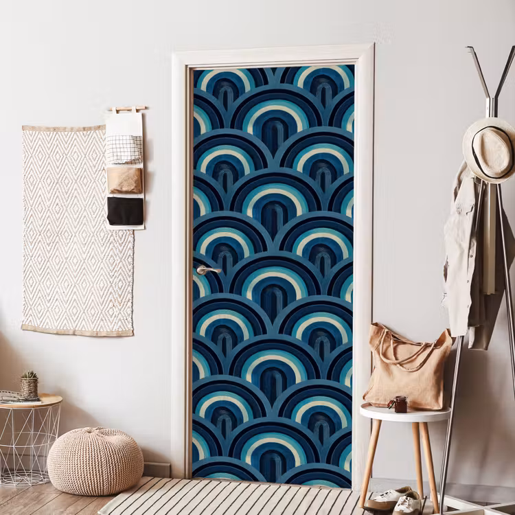 Bogen - Geometrisch - Patroon - Blauw - Retro deurposter klein 289 -sfeer6