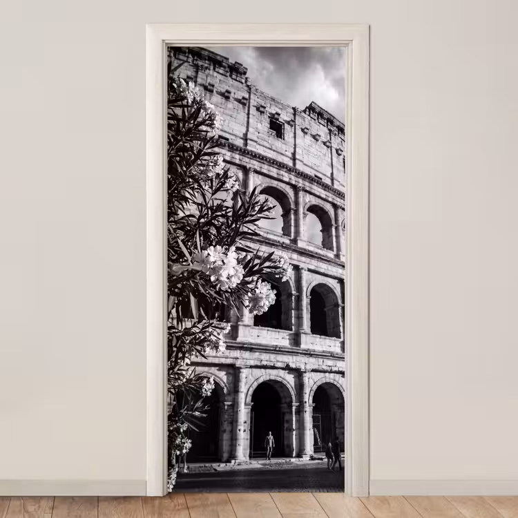 Architectuur - Colosseum - Rome - Historisch - Zwart-wit deurposter klein -3d_beige