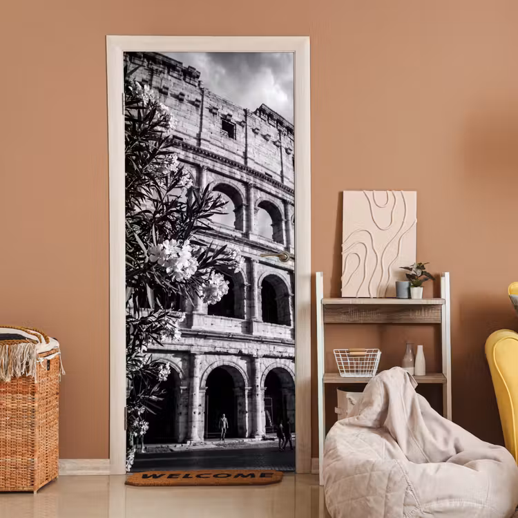Architectuur - Colosseum - Rome - Historisch - Zwart-wit deurposter klein -sfeer1
