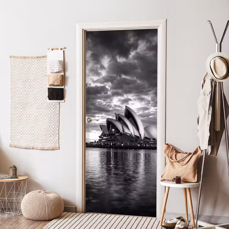 Architectuur - Water - Stad - Modern - Zwart-wit deurposter klein -sfeer6