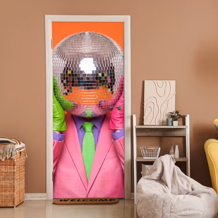 Kunst - Disco bal - Kleurrijk - Modern - Studio deurposter klein -sfeer1