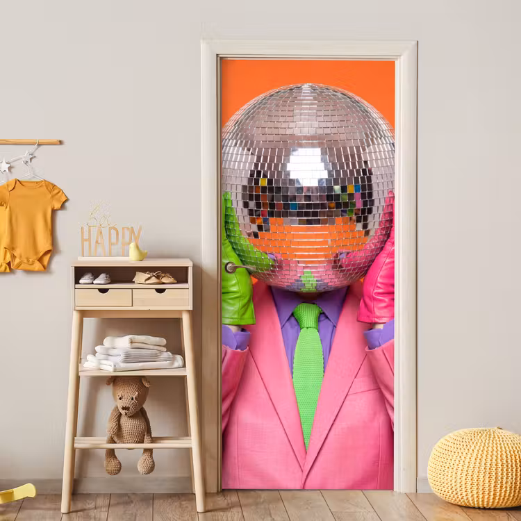 Kunst - Disco bal - Kleurrijk - Modern - Studio deurposter klein -sfeer4